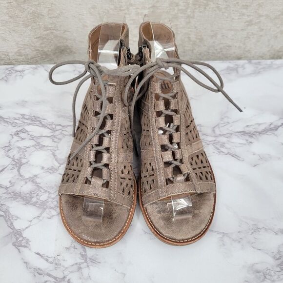 Sofft Nora Lace Up Sandal Metallic Taupe Suede Leather Women's Size 6 - Picture 2 of 12